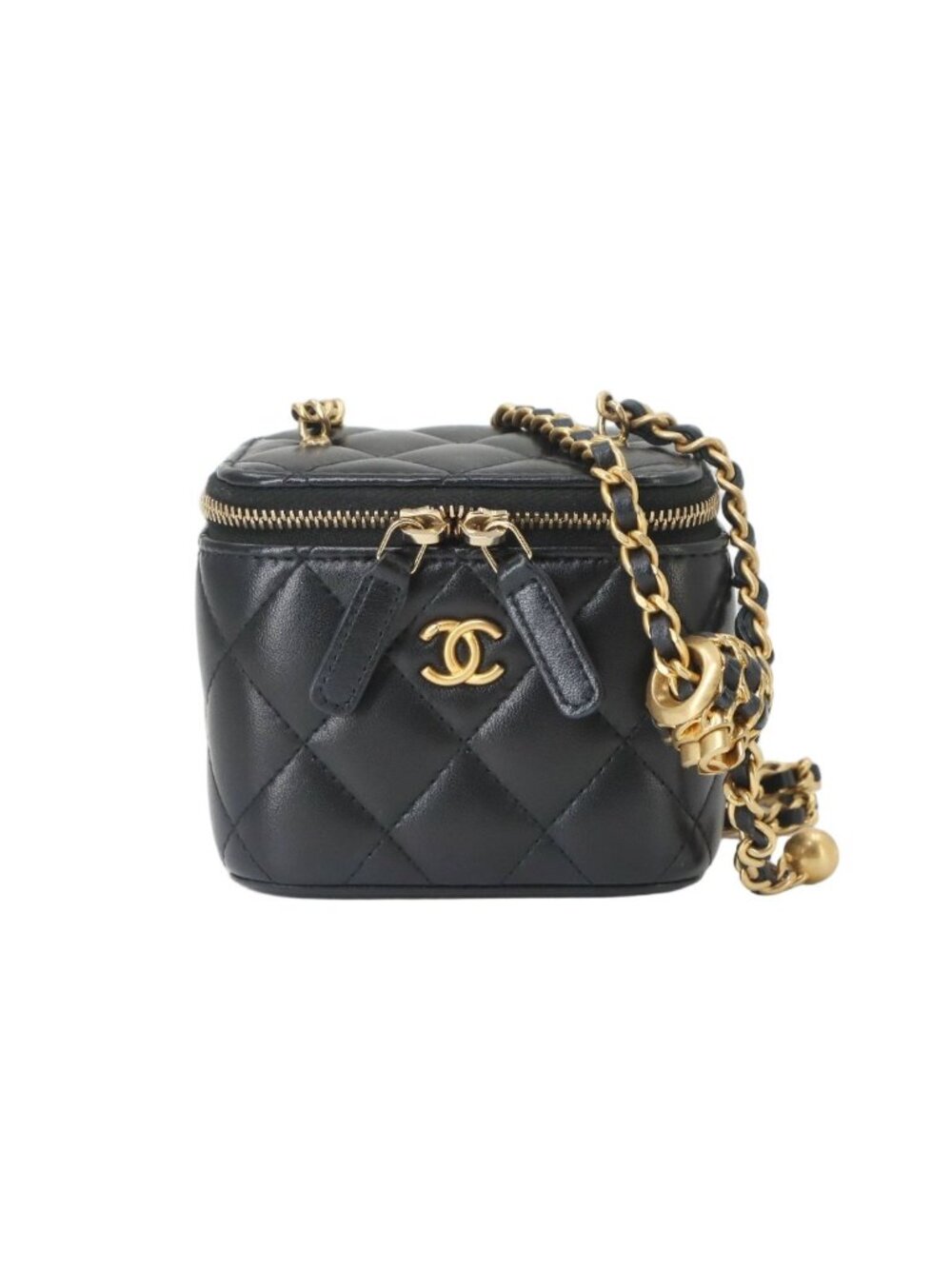 Chanel Quilted Mini Vanity Chain Shoulder Bag Lambskin Black Gold